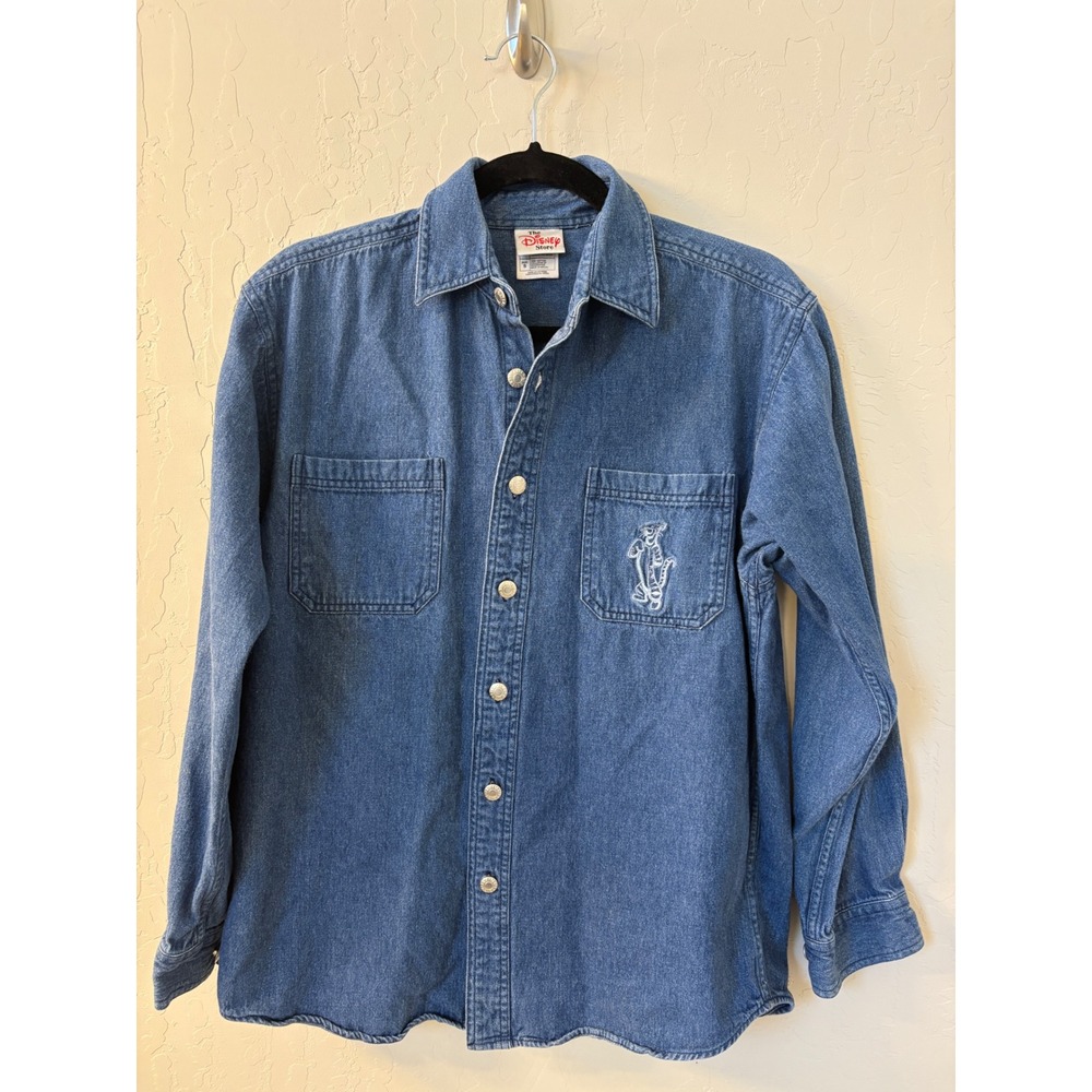Vintage Disney Tigger Denim Shirt Embroidered Long Sleeve Jacket Top Sz S